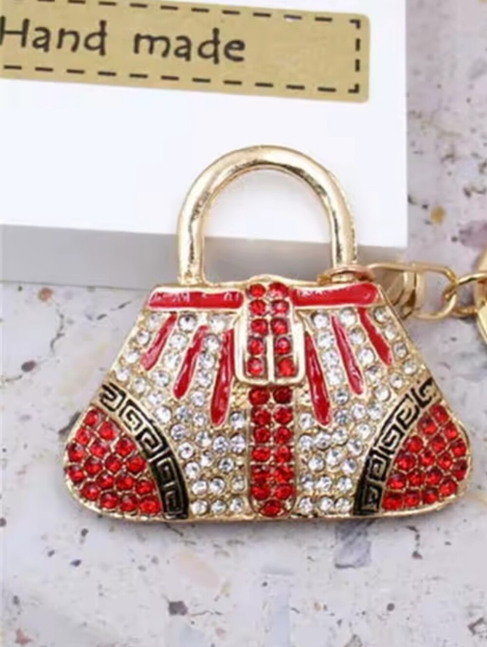 Handmade Red Crystal Handbag Keychain - Bag Charm
